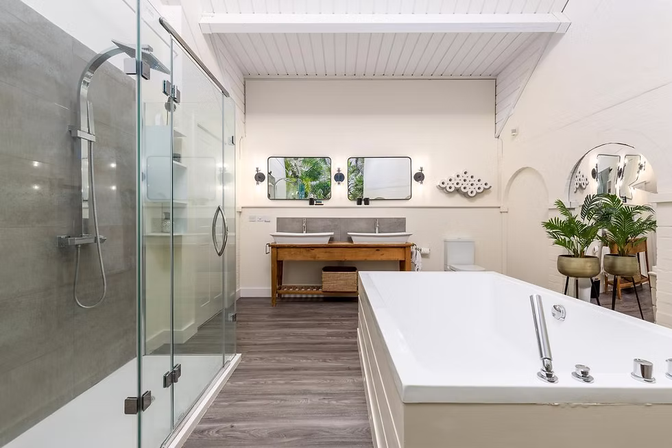 large bath-tub and shower